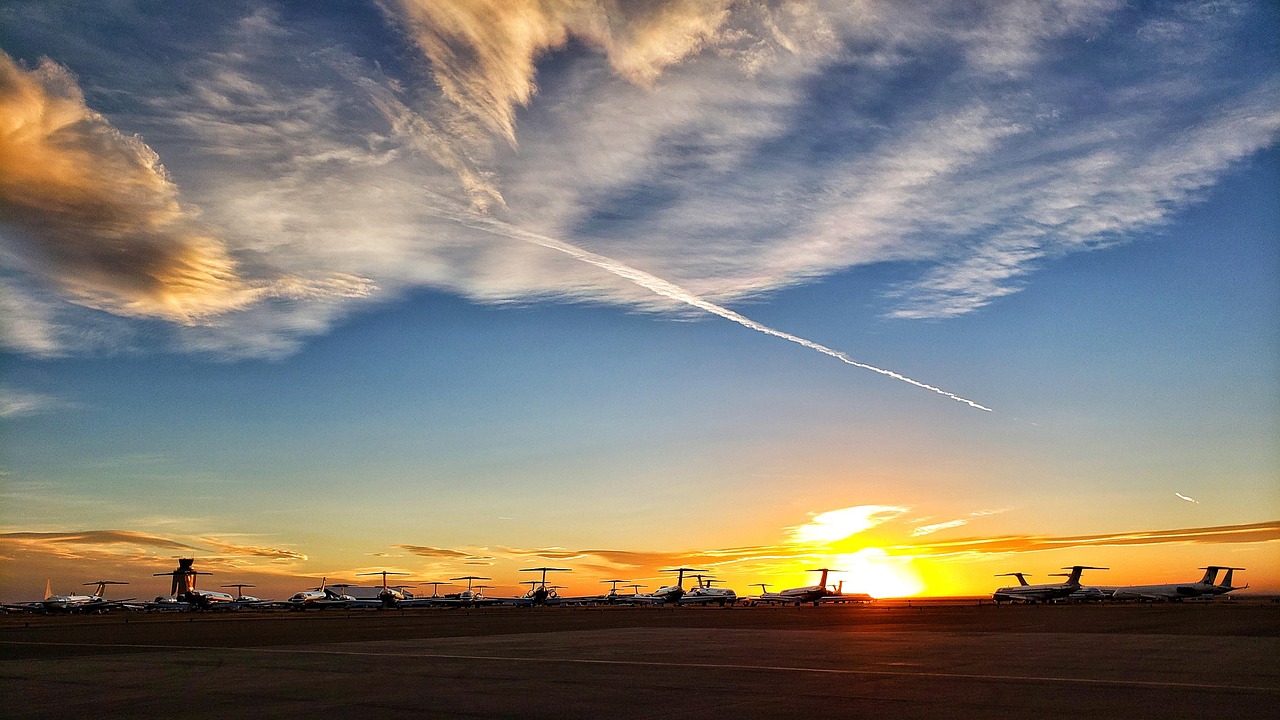 airplane, aviation, nature, private jet, airport, sunset
